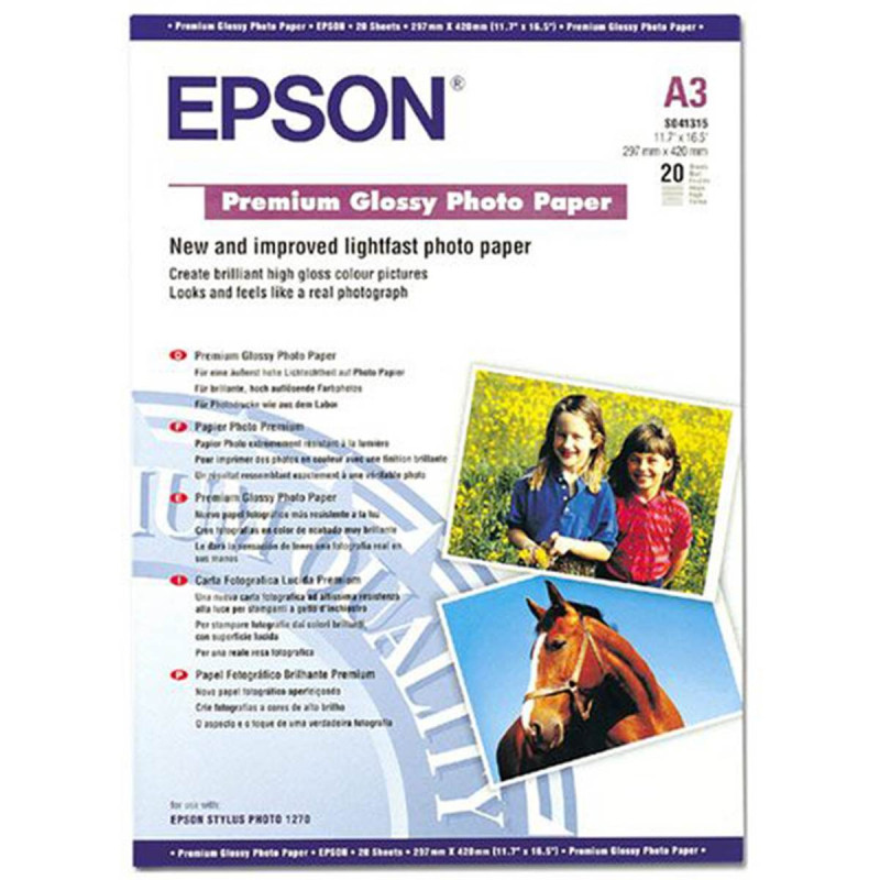 Epson Papier Photo Premium Glacé A3 20 Feuilles 255 g 