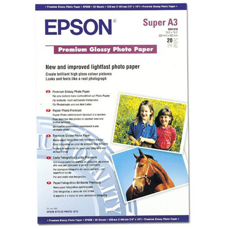 Epson Papier Photo Premium Glacé A3+ 20 Feuilles 255 g 