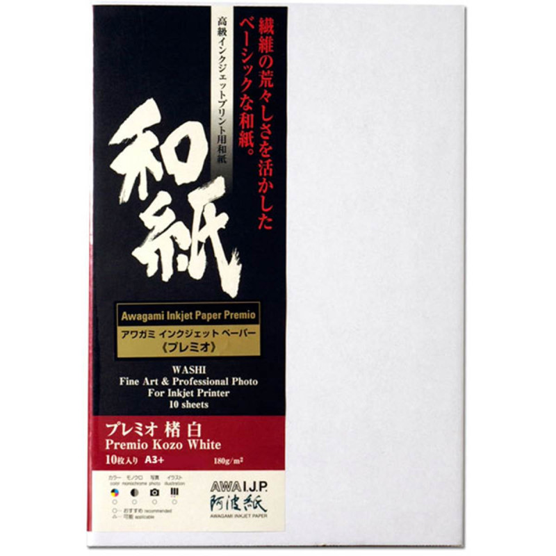 Awagami Papier Premium Kozo blanc 180g A3+ 10F
