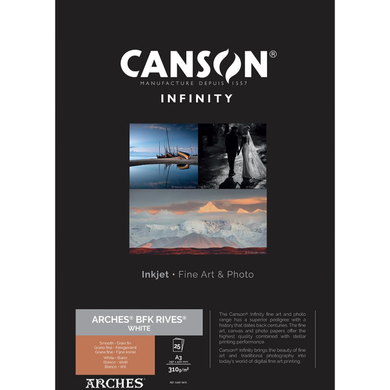 Canson Infinity Papier Arches BFK Rives Blanc A3 310g / 25 feuilles