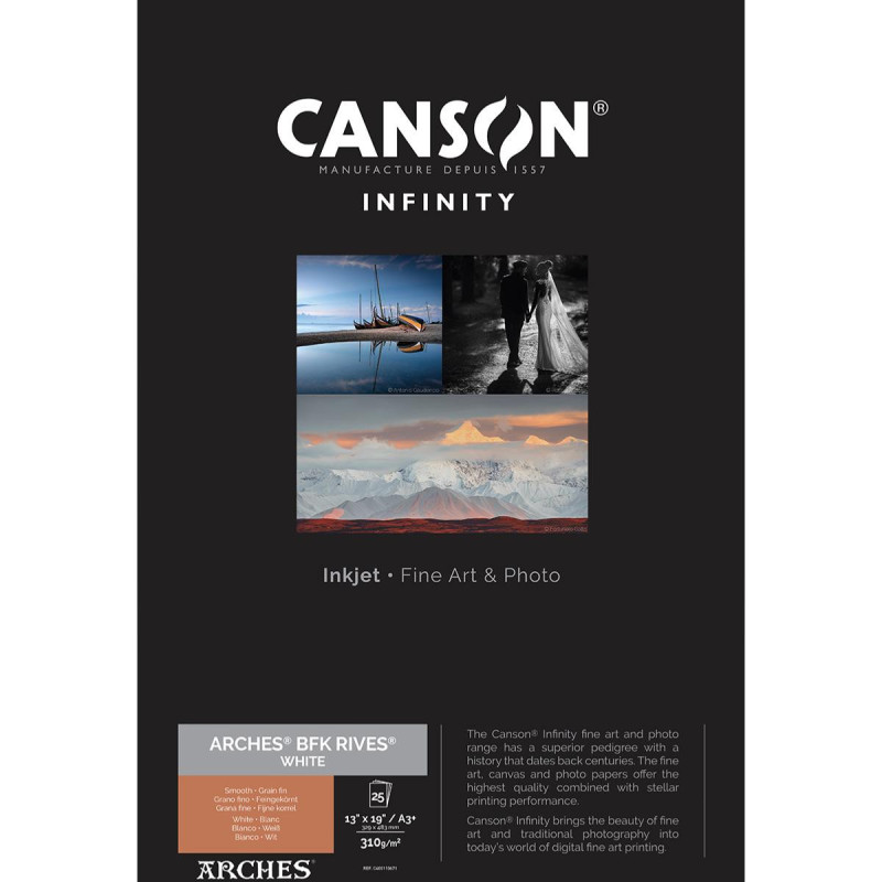 Canson Infinity Papier Arches BFK Rives Blanc A3+ 310g / 25 feuilles