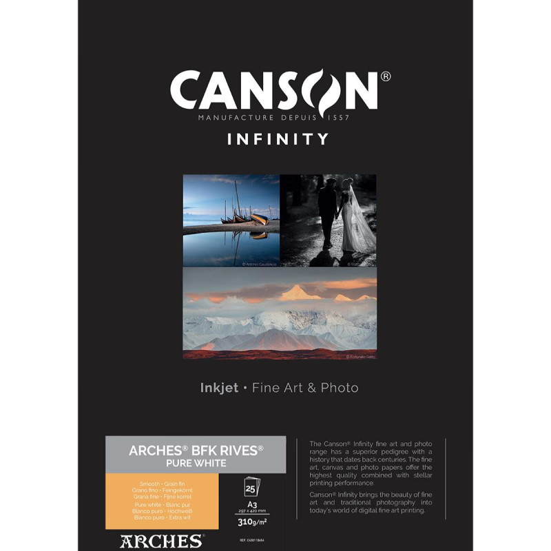 Canson Infinity Papier Arches BFK Rives Blanc Pur A3 310g / 25f