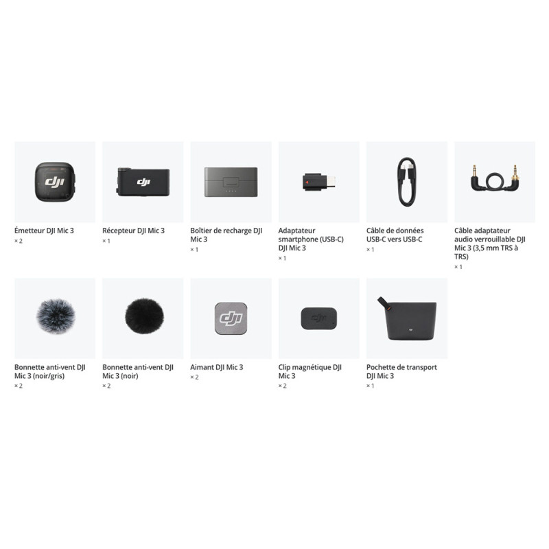 Dji Microphone sans fil Mic 3 (2TX - 1RX - Boîtier de Recharge) - DJI - Prophot