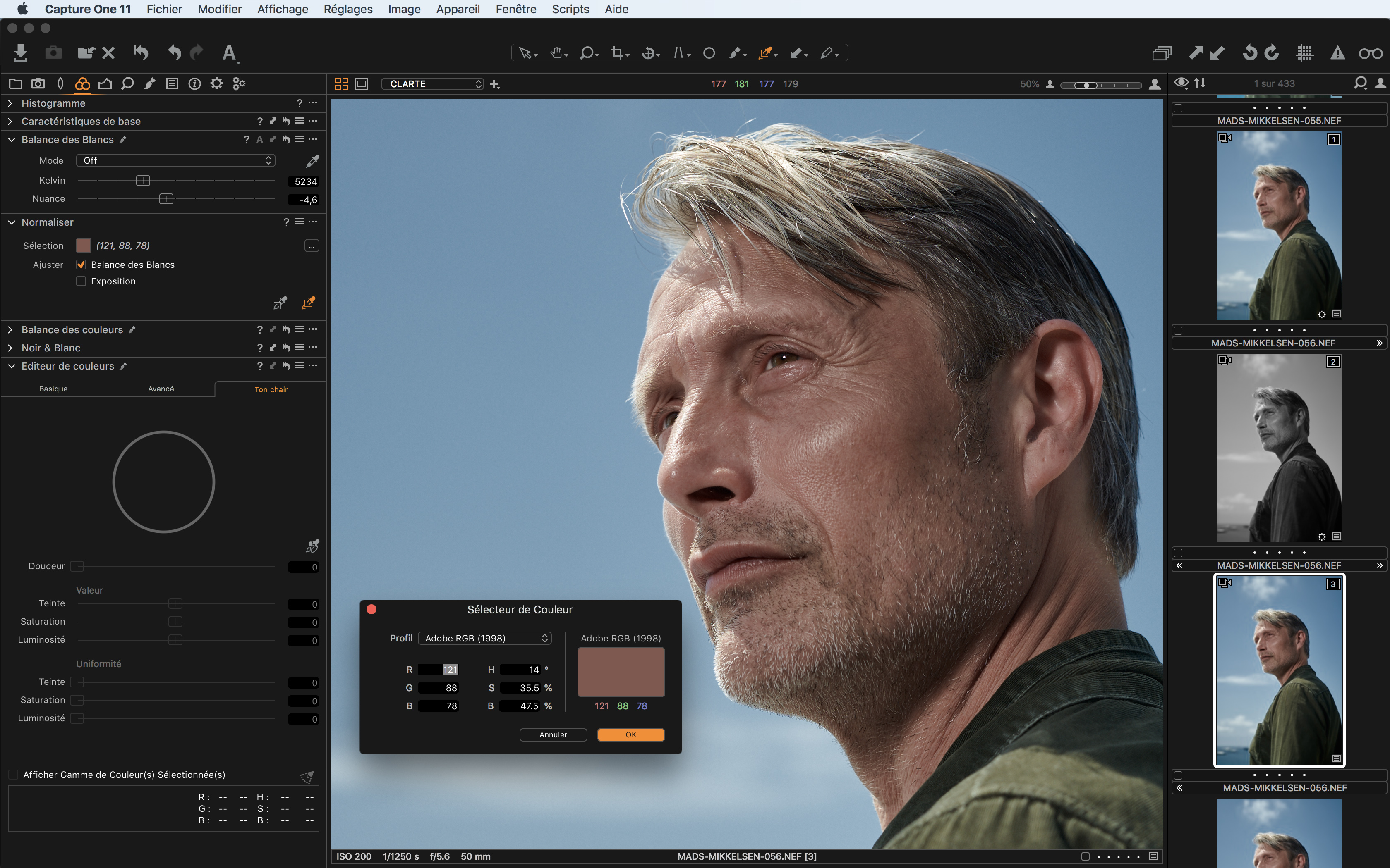 Outil Normaliser dans Capture One Pro