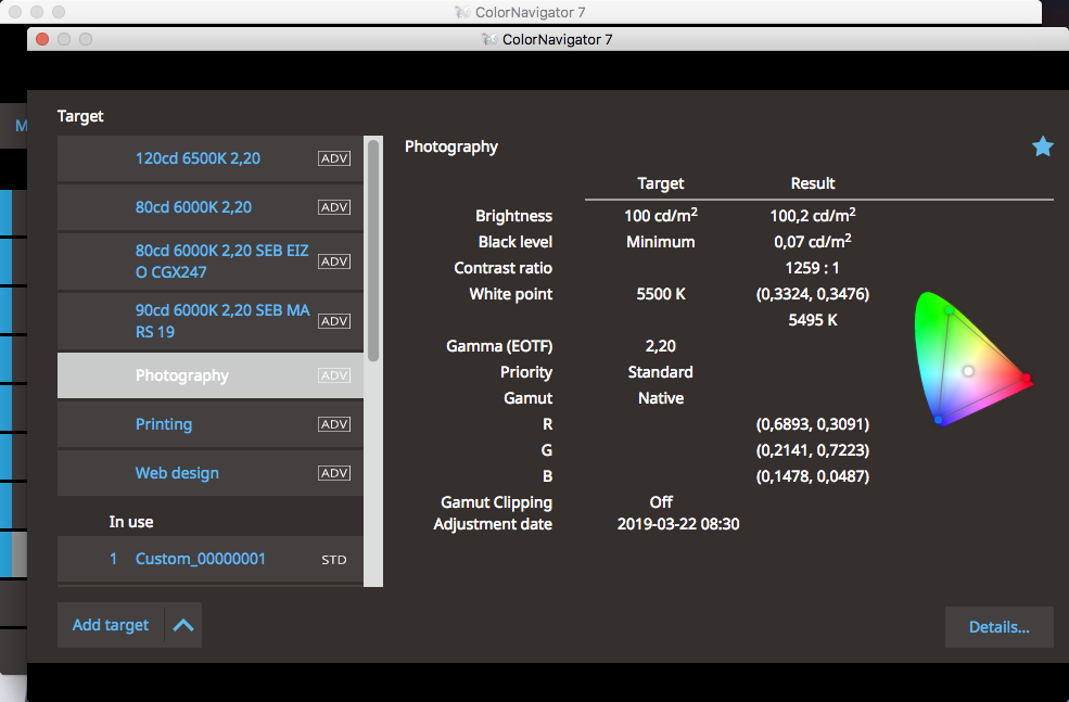 Validation de la calibration du moniteur Eizo CG247X
