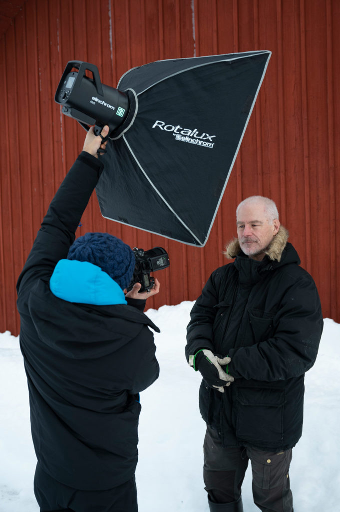Coulisses d'un portrait de Philippe Echaroux en Laponie, avec softbox Rotalux